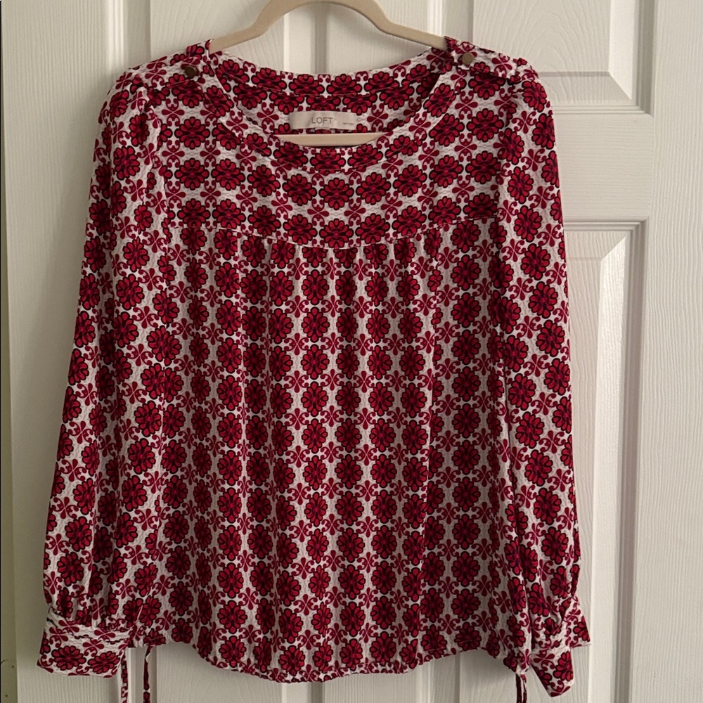 LOFT Red and White Patterned Blouse